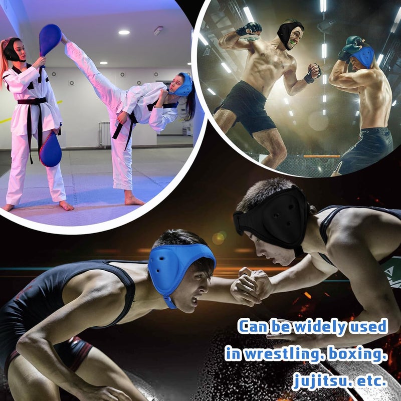 Jerify 2 Pcs Wrestling Headgear for Kids Youth Soft Grappling Headgear Wrestling Adjustable Ear Guard Protective(Black,Blue) - Image 5